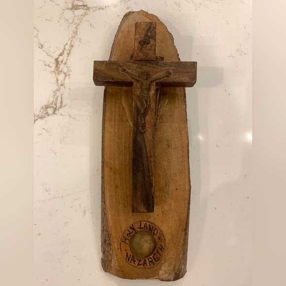 Other - Vintage Crucifix Jesus Holy Land Cross Carved Olive Wood Nazareth Mid Century